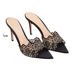 Pointed Toe Lace Mule Heels
