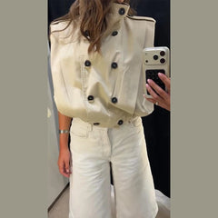 Stand collar double-breasted vest