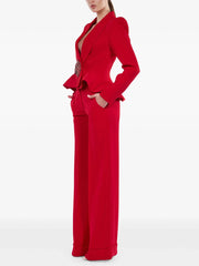 Red blazer and wide leg pant set side view