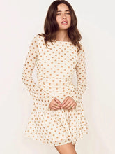 Polka dot ruched mini dress front view
