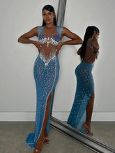Rhinestone mesh column dress front view