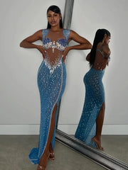 Rhinestone mesh column dress front view