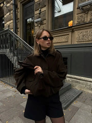 Faux Suede Cropped Bomber Jacket