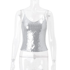 Silver Sequin V-Neck Camisole Top
