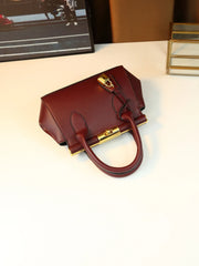 Structured Leather Top Handle Bag With Gold Hardware