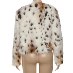 Faux fur jacket with a spotted pattern on a mannequin
