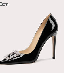 Black Crystal Embellished Stiletto Heels | Patent Pointed Party Pumps