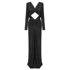 Black Long Sleeve Cut Out Wrap Maxi Dress