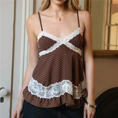 Polka Dot Lace Trim Cami Top
