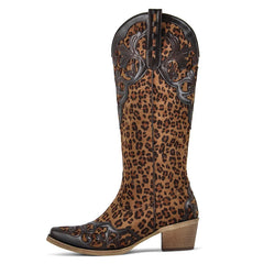Leopard Print Square Toe Boots
