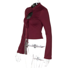 Long Sleeve Mock Neck Cutout Crop Top