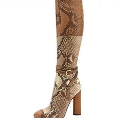 Patchwork Snake Print Knee High Boots
