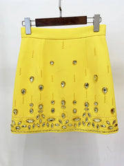 Embellished Stand Collar Cropped Jacket and Mini Skirt Set