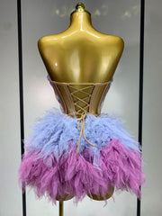 Strapless Sequin Feather Mini Dress
