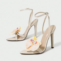 Orchid Applique Stiletto Heel Sandals