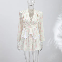 Satin Floral Puff Sleeve Mini Dress
