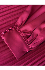 Dark Pink Pleated Full Sleeve Satin Maxi Dress