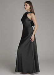 Halter Neck Sleeveless Satin Maxi Dress