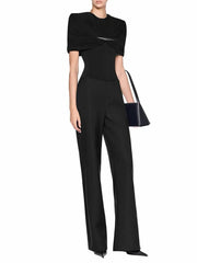 Draped Metal Detail Round Neck Top