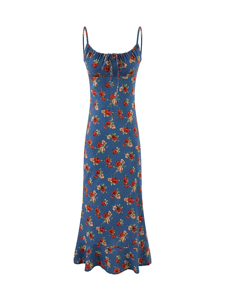 Shirred square neck midi dress with tie front detail, front view