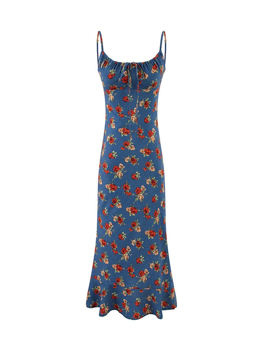 Shirred square neck midi dress with tie front detail, front view