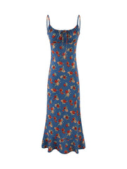 Shirred square neck midi dress with tie front detail, front view