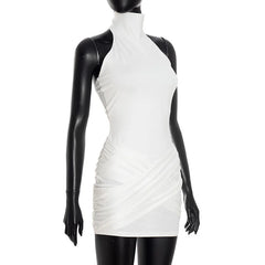 White halter neck dress on a mannequin against a white background