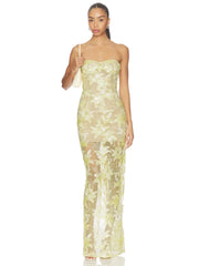 Strapless Sequin Embroidery Floral Sheath Maxi Dress
