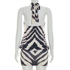 Halter Neck Backless Zebra Print Mini Dress