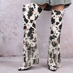 Fringed Pointed Toe Heeled Boots