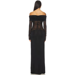 Off-shoulder lace panel gown back view