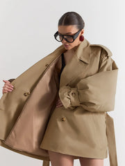 Lapel Double Breasted Belted Jacket