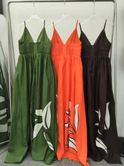 Floral Print V-Neck Shirred Empire Waist Maxi Dress