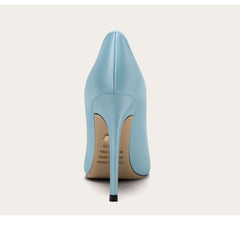 Light blue high-heeled shoe on a white background