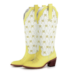 Pink Bow Quilted Knee High Cowgirl Boots