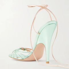 Strappy Pointed Toe Thin Heel Ankle Wrap Sandals