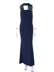 Strapless Maxi Dress with Sculpted Scarf Collar