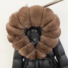 Hooded Down Jacket with Fur Trim Puffer Coat