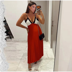 Colorblock Chain Strap Maxi Dress