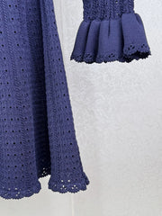 Knit Flower Appliqué Long Sleeve Mini Dress