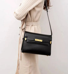 Black Structured Messenger Flap Shoulder Bag