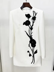 Floral beaded long sleeve mini dress front view