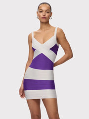 Striped V-neck bodycon mini dress on a mannequin
