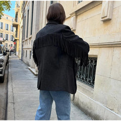 Fringe Sleeve Wool-Blend Tassel Blazer Coat
