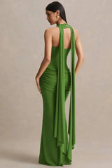 Strapless Choker Neck Gathered Waist Maxi Dress