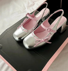 Patent Bowknot Chunky Mary Jane Heels