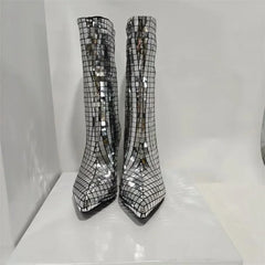 Crystal Sequin Pointed Toe Boots