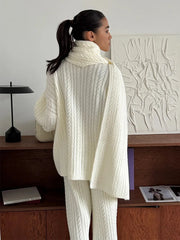 Cabel Knit Turtleneck Long Sleeve Top And High Waist Trousers Set