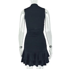 Black dress on a mannequin with a white background