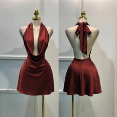 Olive green halter neck cowl neck mini dress, back view